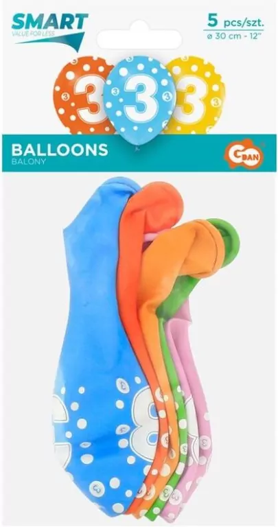 Balony cyfra 3, mix 30cm - tantis.pl