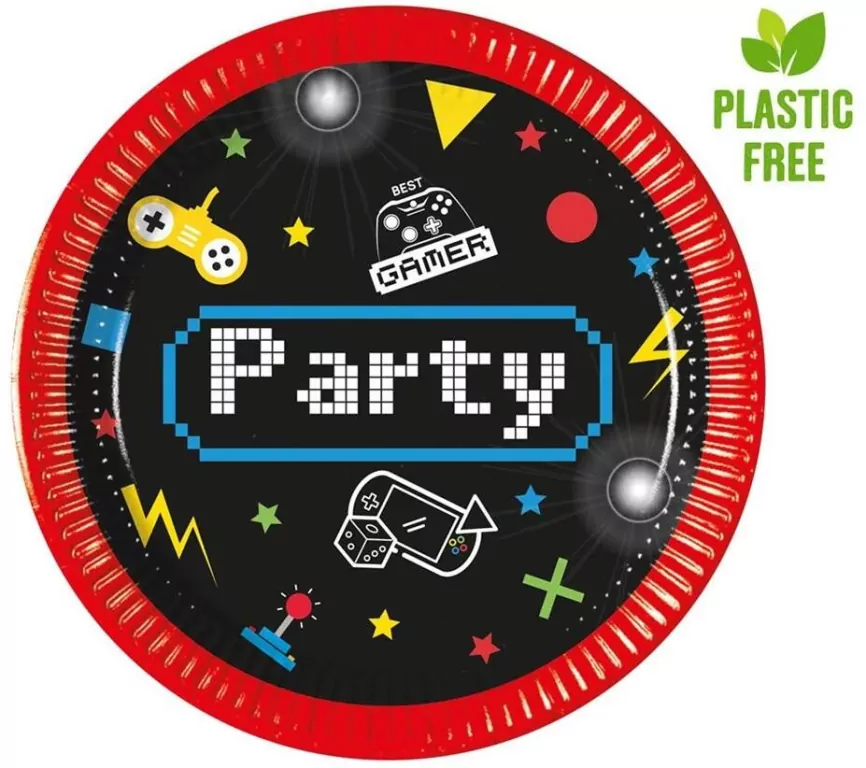 Talerzyki papierowe Gaming Party 20cm 8szt - tantis.pl