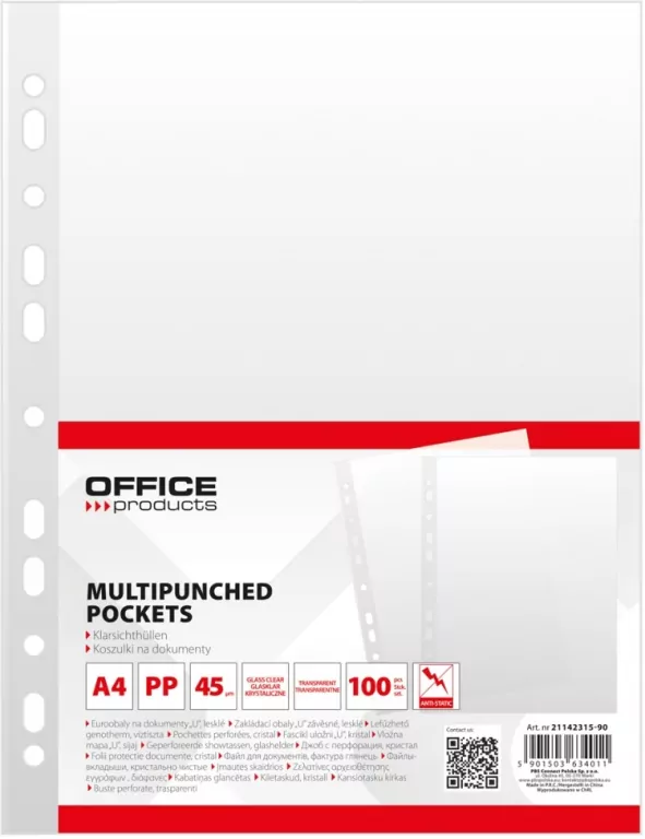 Paczka Koszulki na dokumenty Office Products PP A4 krystal 45mikr - tantis.pl