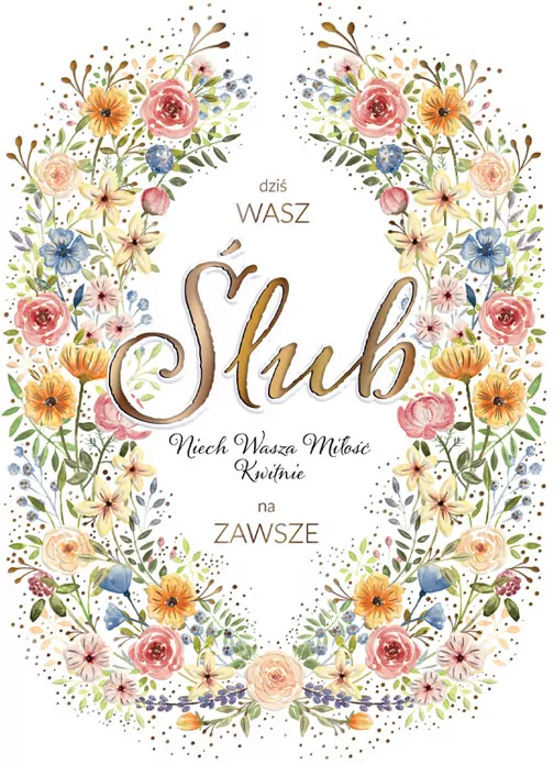 Karnet KW Ślub - Kolorowy pattern - tantis.pl