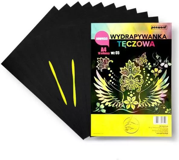 Wydrapywanka tęczowa A4 WZ-5 (10 arkuszy) multikolor + 2 rylce - tantis.pl