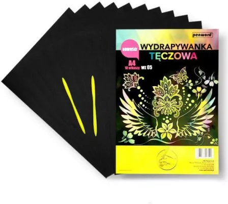 Wydrapywanka tęczowa A4 WZ-5 (10 arkuszy) multikolor + 2 rylce