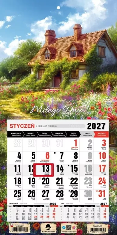 Kalendarz 2027 jednodzielny mini z magn. romantico - tantis.pl