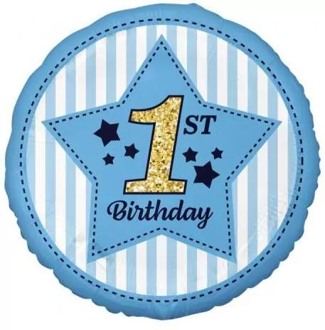 Balon foliowy 1St Birthday, niebieski 45 cm - tantis.pl