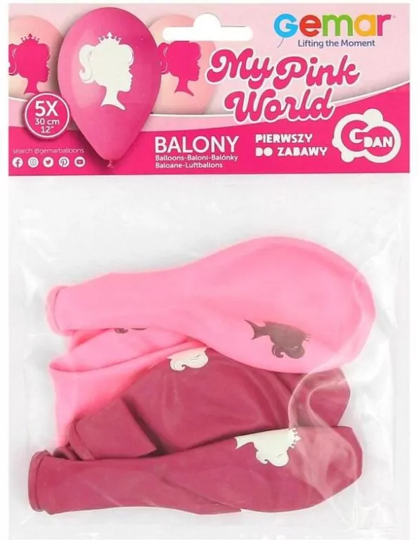 Balony Premium My Pink World - W Koronie, 12"/ 5 szt - tantis.pl
