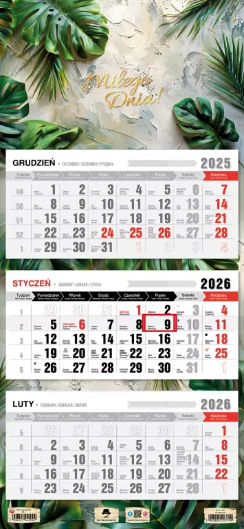 Kalendarz 2026 trójdzielny płaska główka glamour - tantis.pl