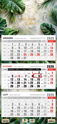 Kalendarz 2026 trójdzielny płaska główka glamour