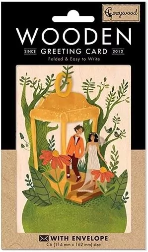 Karnet drewniany C6 + koperta Ślub Lampion - tantis.pl