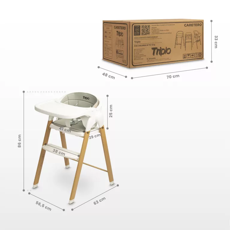 Caretero Krzesełko do karmienia Triplo beige - tantis.pl