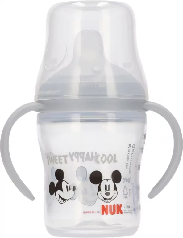 NUK. Butelka z uchwytem. 150 ml. 6 miesięcy. Miki - tantis.pl
