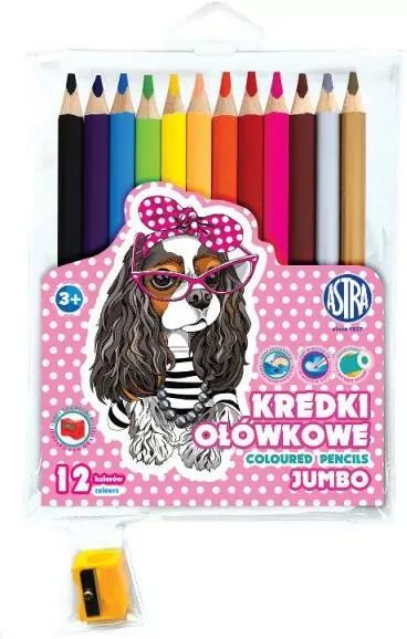 Kredki ołówkowe Pieski 12 kolorów + temperówka - tantis.pl