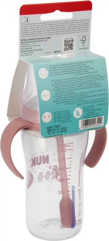 NUK. Butelka do nauki picia ze słomką. 260 ml. Miś - tantis.pl