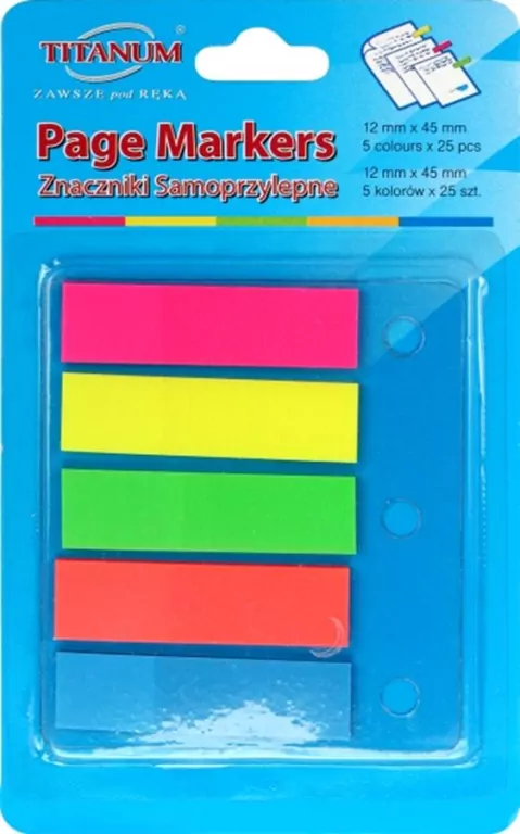 Zakładki indeksujące fluo 12x45mm 5x25 kartek - tantis.pl