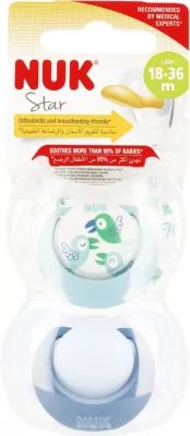 NUK. Smoczki lateksowe. 18-36 miesięcy. Ptaszki i niebieski
