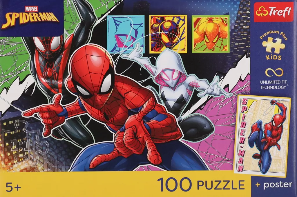 Puzzle 100 Marvel Bohaterski pająk + platat TREFL - tantis.pl