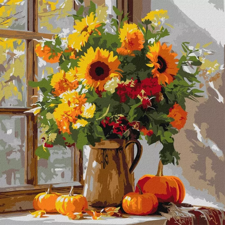 Malowanie po numerach - Jesienny bukiet 40x40cm - tantis.pl