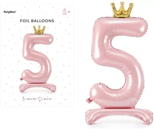 Stojący balon foliowy 5, jasny róż 84cm - tantis.pl