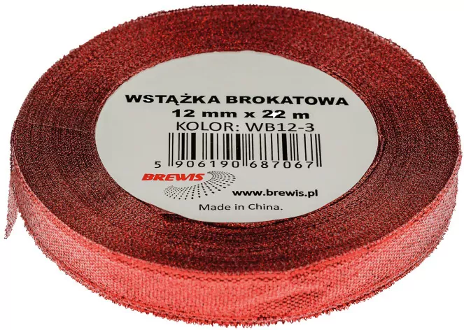 Wstążka brokatowa czerwona 25mmx22m - tantis.pl