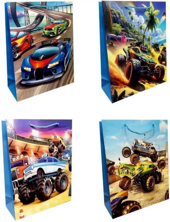 Torebka prezentowa dziecięca L Monster Truck mix - tantis.pl