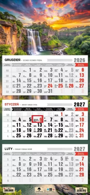 Kalendarz 2027 trójdzielny wodospad - tantis.pl