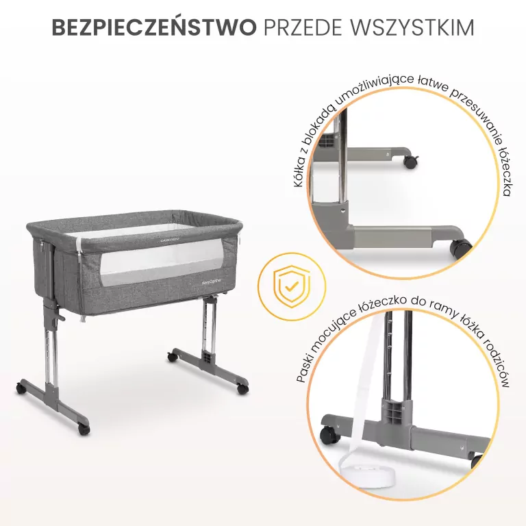 Caretero Łóżeczko dostawne szare Sleep2gether - tantis.pl