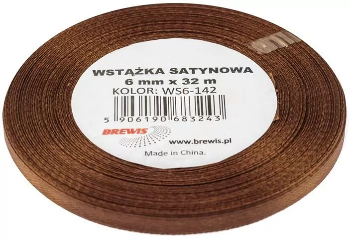 Wstążka satynowa brązowa 6mmx32m - tantis.pl