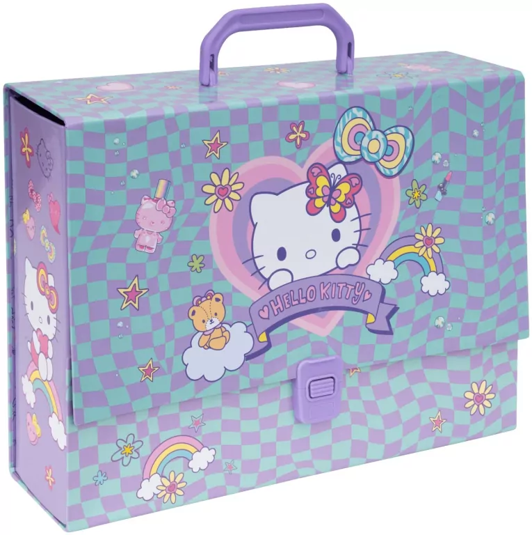 Teczka przestrzenna tekturowa z gumką A4 Hello Kitty pink wzór 2 - tantis.pl