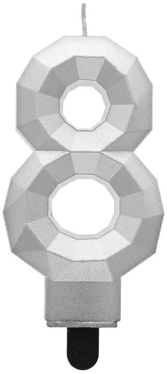 Świeczka cyferka 8 - Diament metalik srebrny 7,6cm - tantis.pl