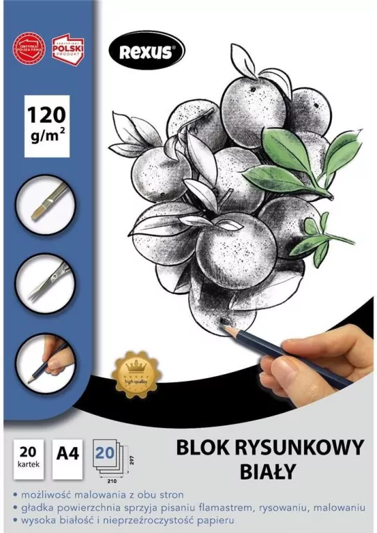 Blok rysunkowy A4/20K biały. Premium - tantis.pl