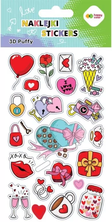 Naklejki 3D Puffy Valentines 10x20cm HAPPY COLOR - tantis.pl