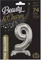 Balon foliowy 9, stojący, srebrny, 74 cm - tantis.pl