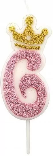Świeczka 6 różowa 6,8cm PARTY GO - tantis.pl