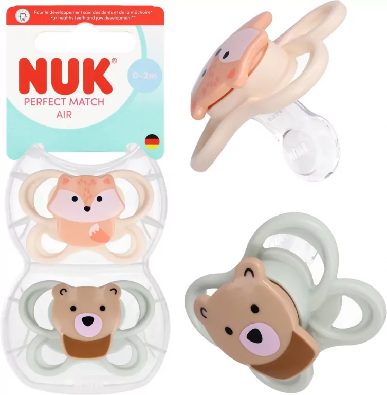 NUK. Perfect Match. Smoczek. 0-2 miesięcy. Lis. Miś. 2 sztuki - tantis.pl