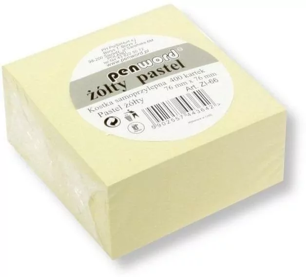 Kostka samoprzylepna pastel żółty 76x76mm 400K - tantis.pl