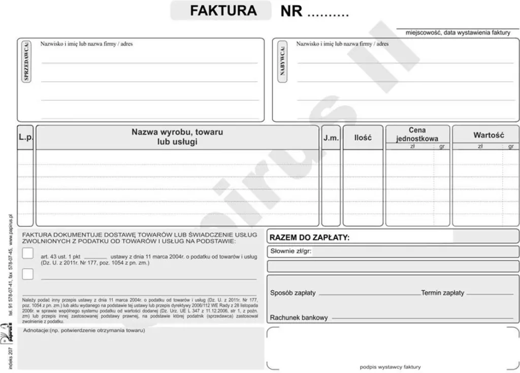 DRUK FAKT CZYNNOSCI ZWOLN Z VAT WIELO A5/60K PIR - tantis.pl