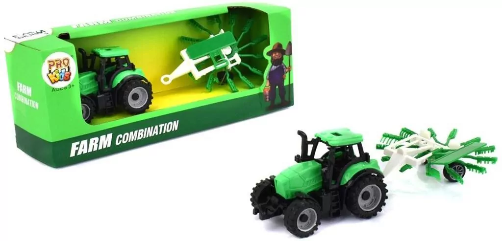 Traktor rolniczy z zagrabiarką zielony. Zabawka. Pro Kids - tantis.pl