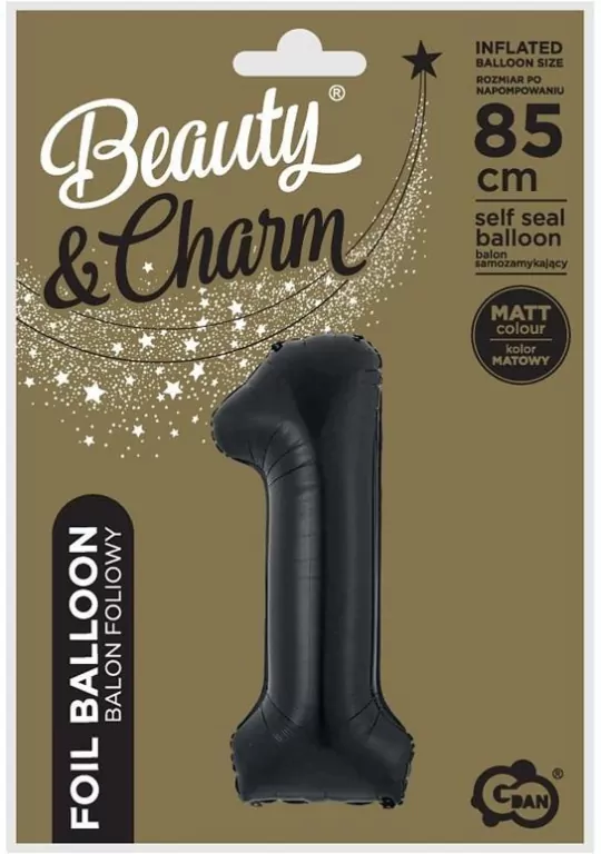 Balon foliowy B&C cyfra 1 matowa czarna 85cm - tantis.pl