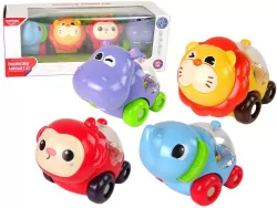 Zestaw kolorowych pojazdów. Zwierzęta z kuleczkami