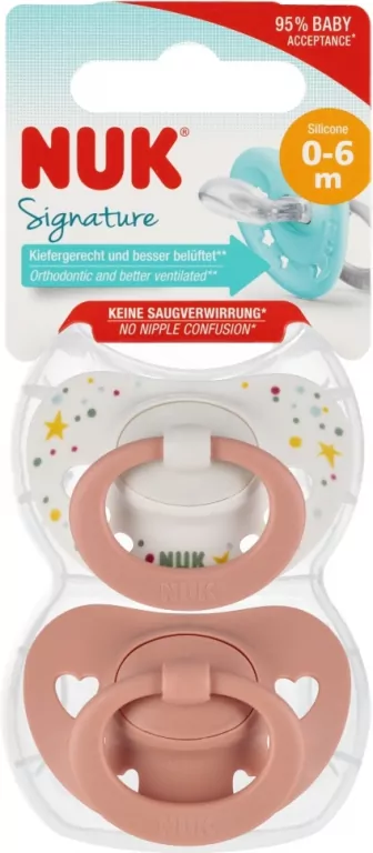 NUK. Signature. Smoczki. 0-6 miesięcy. Biały i różowy - tantis.pl