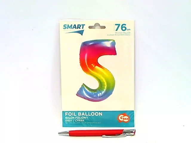 Balon foliowy. Smart. Cyfra 5. Tęczowa 76 cm - tantis.pl