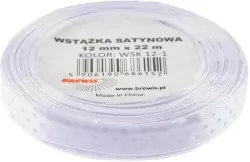 Wstążka satynowa w kropki biała 12mmx22m