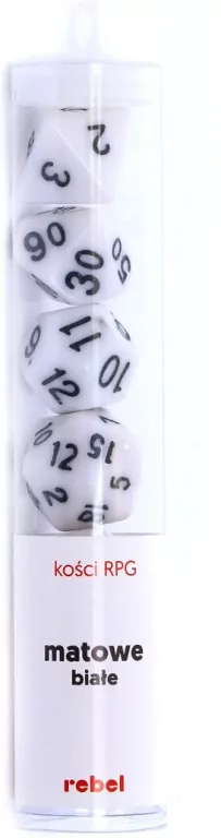 Komplet kości RPG. Białe. Matowe. REBEL - tantis.pl