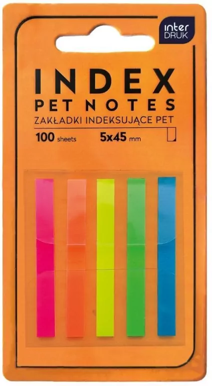 Zakładki indeksujące paski 5x45mm Pet neon - tantis.pl