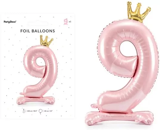 Stojący balon foliowy cyfra 9 84cm jasny róż - tantis.pl