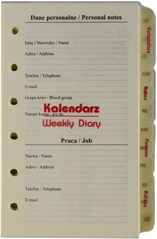 Wkład do organizera notes finanse adresy 7,5x12,5 - tantis.pl