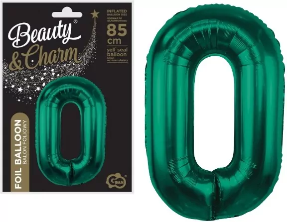 Balon foliowy. Cyfra 0. Zieleń butelkowa 85cm - tantis.pl