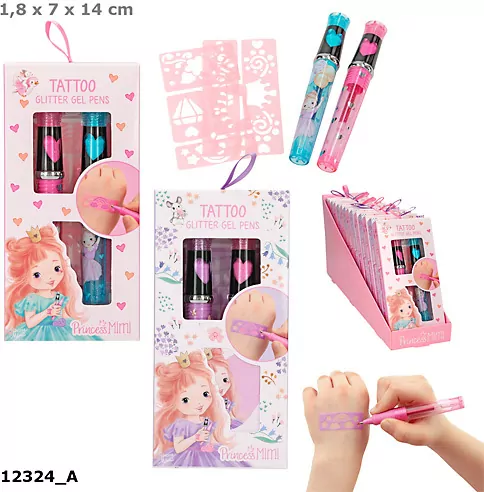 Żelopisy brokatowe do tatuażu Princess Mimi + szablony 1szt.mix 12324A - tantis.pl