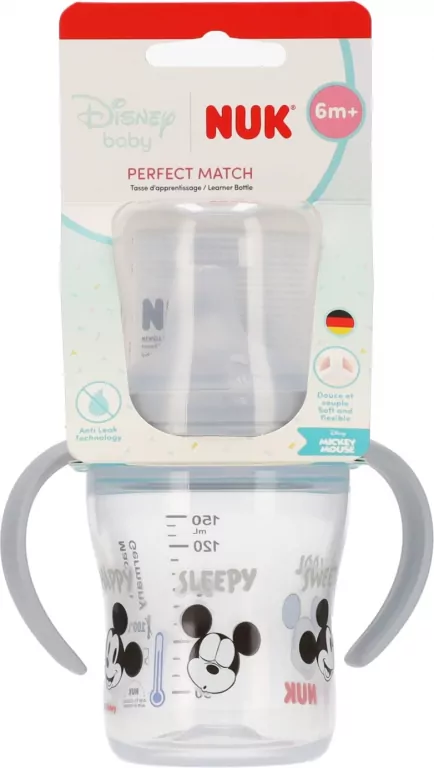 NUK. Butelka z uchwytem. 150 ml. 6 miesięcy. Miki - tantis.pl