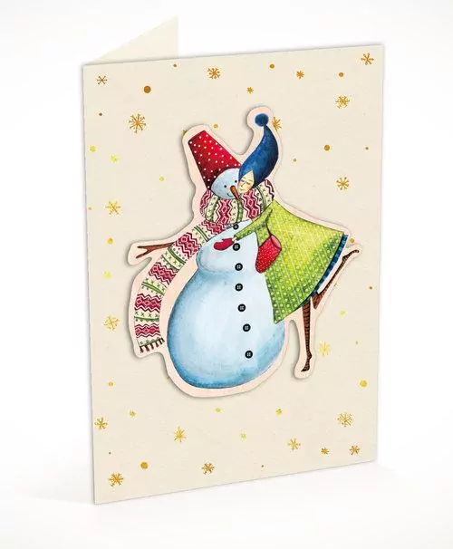 Karnet C6 naklejany + koperta Święta Kobieta z bałwanem - tantis.pl