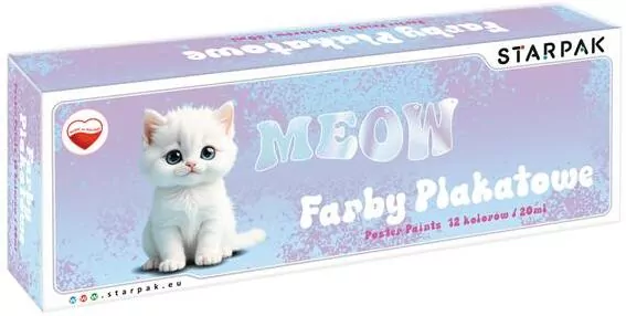Farby plakatowe 12 kolorów. Biały kotek - tantis.pl